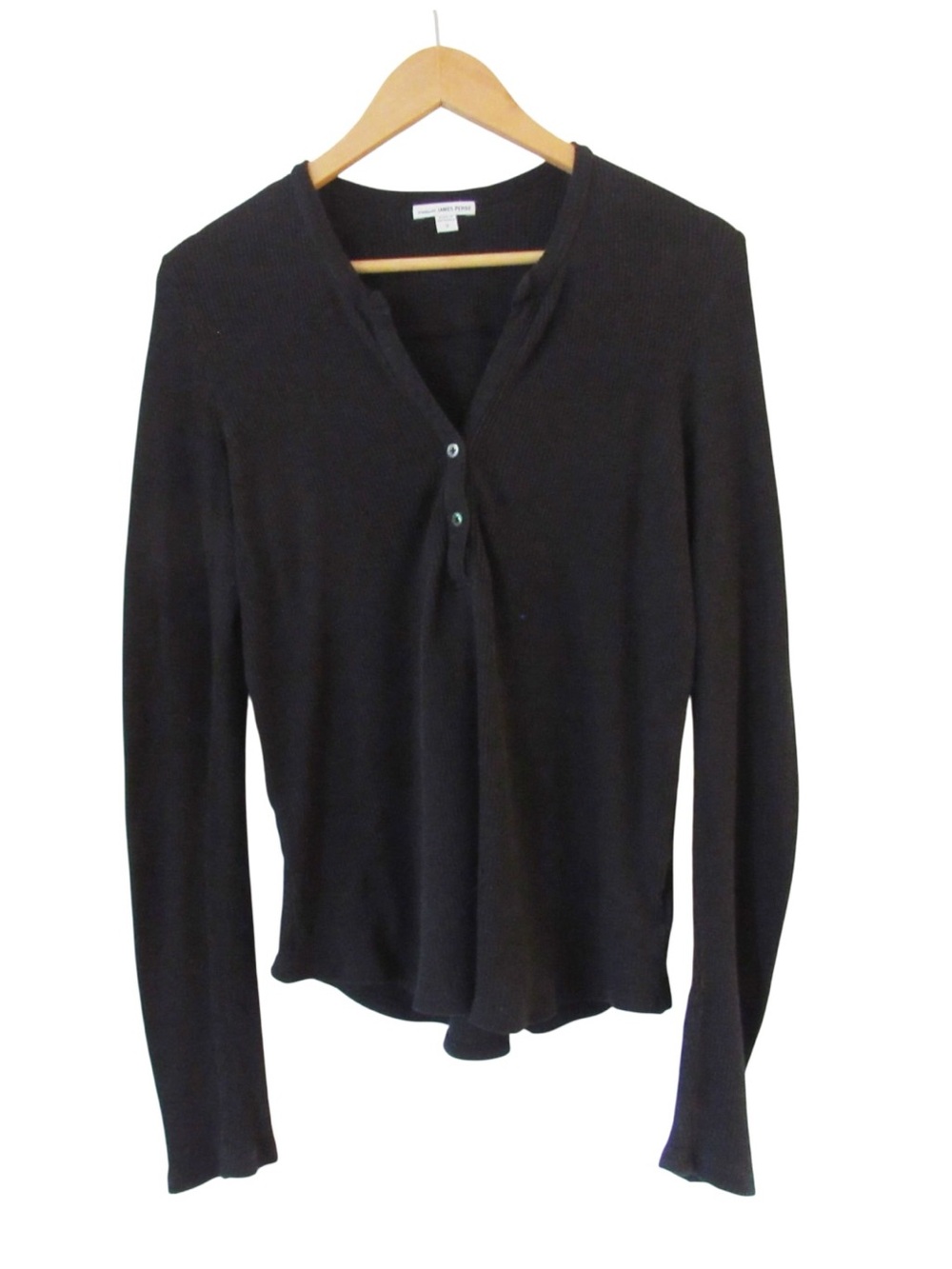 James Perse Womens Long Sleeve Henley Top 2 Medium Waffle Knit Minimalist